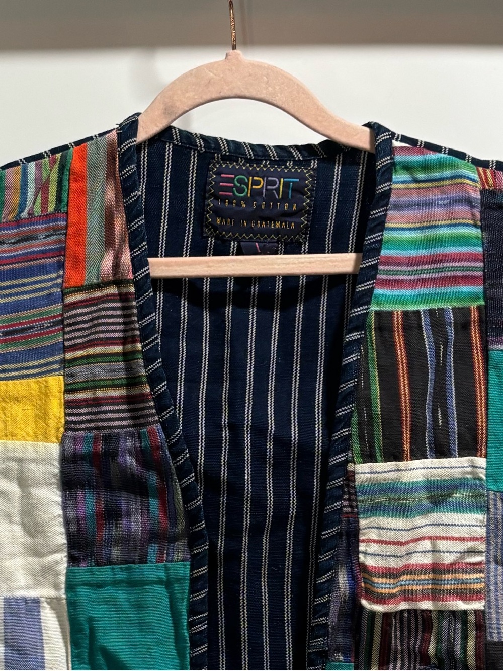 Esprit L vintage 90s Guatemalan-style cotton patchwork vest, retro, hippie, BoHo - Picture 2 of 9